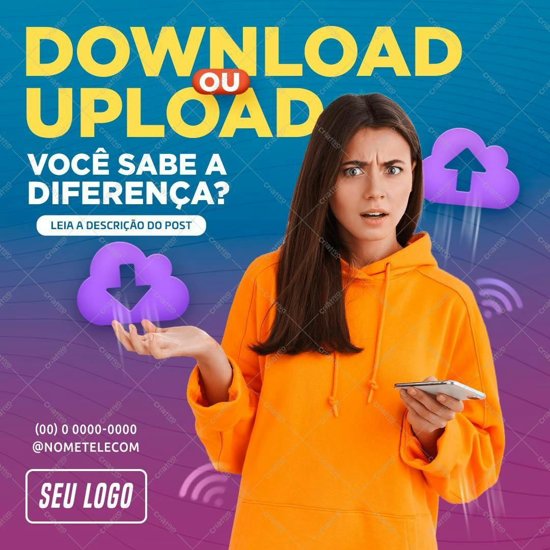 Post para Redes Sociais sobre Download e Upload PSD Editável
