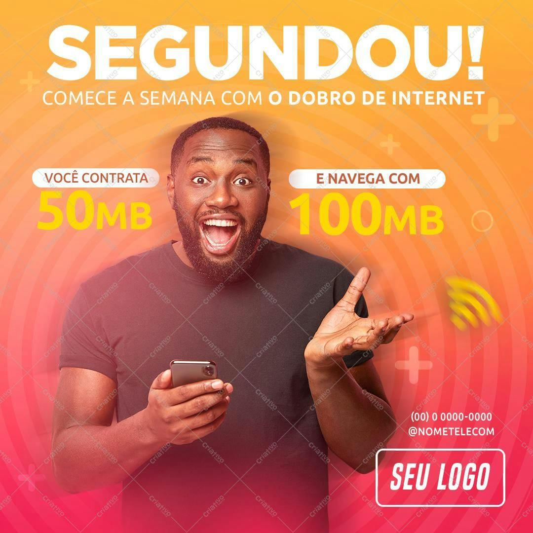 Post para Redes Sociais Promoção Dobro Internet PSD Editável