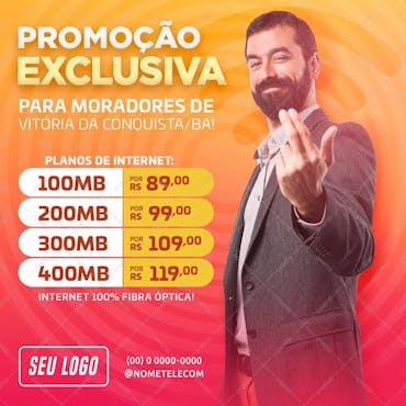 Provedor de Internet Turbo Fibra Social Media PSD Editável