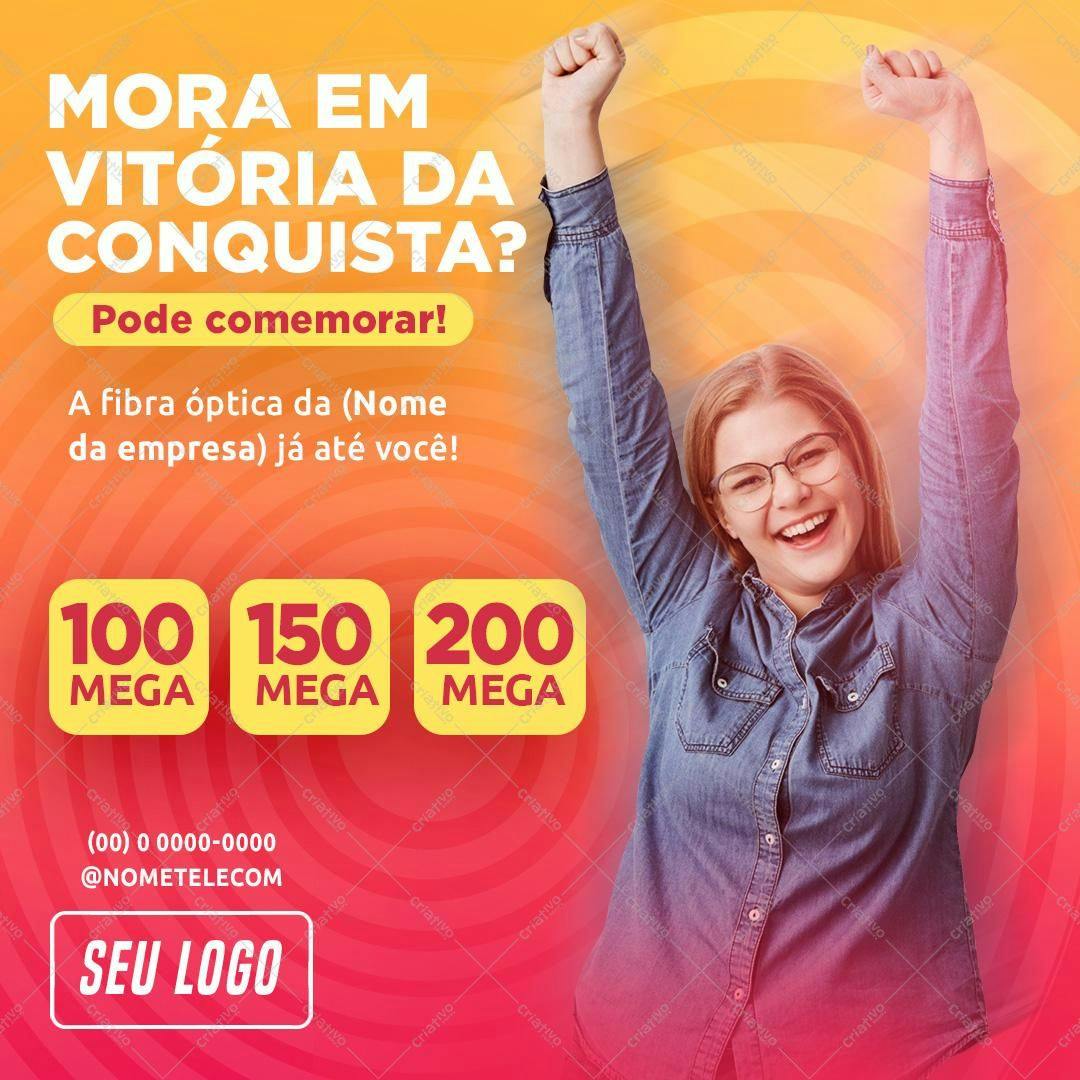 Post para Redes Sociais Anúncio de Fibra Ótica PSD Editável