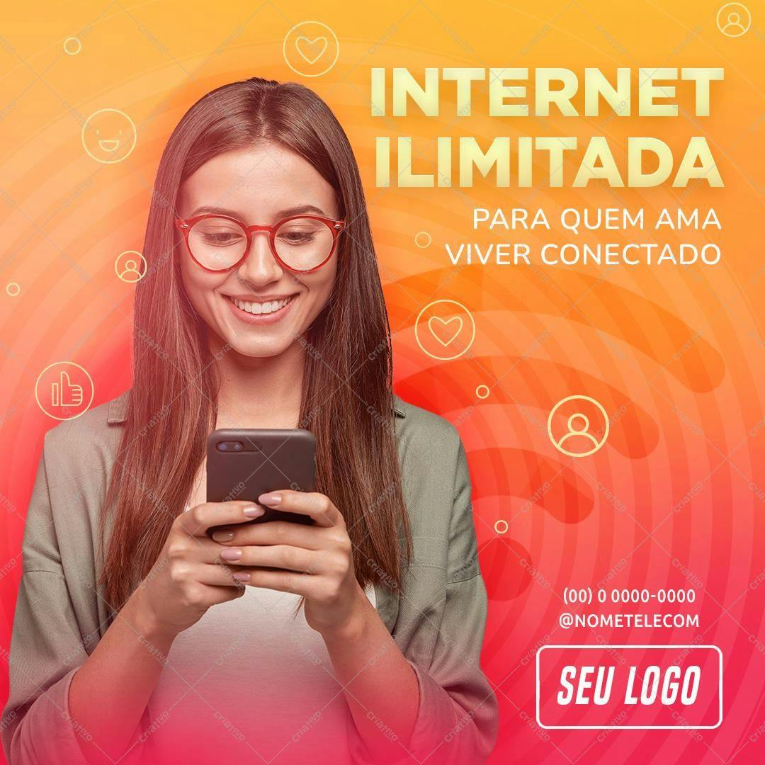 Post para Redes Sociais Internet Ilimitada PSD Editável