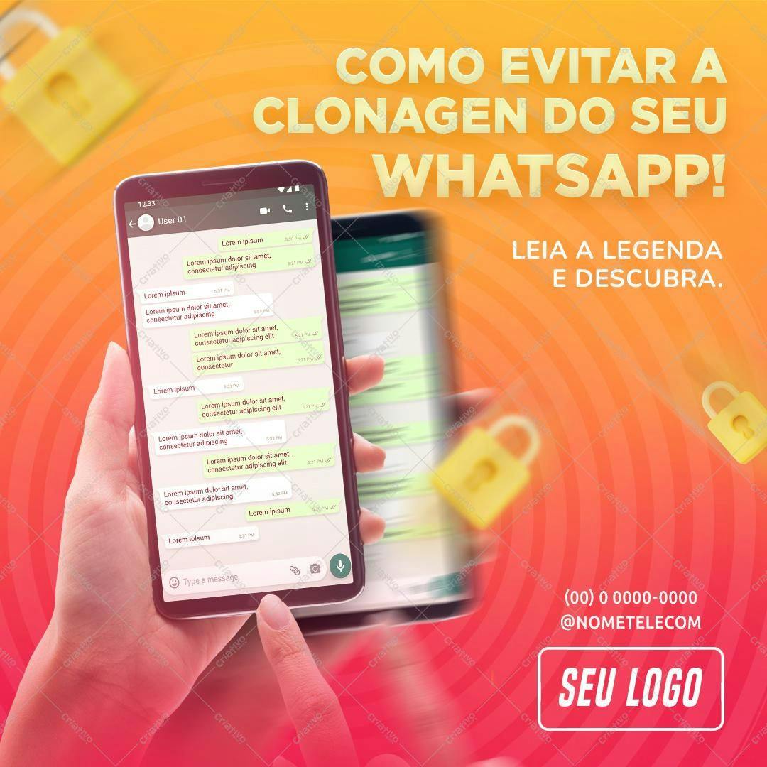 Template de Post para Redes Sociais sobre Segurança WhatsApp PSD Editável