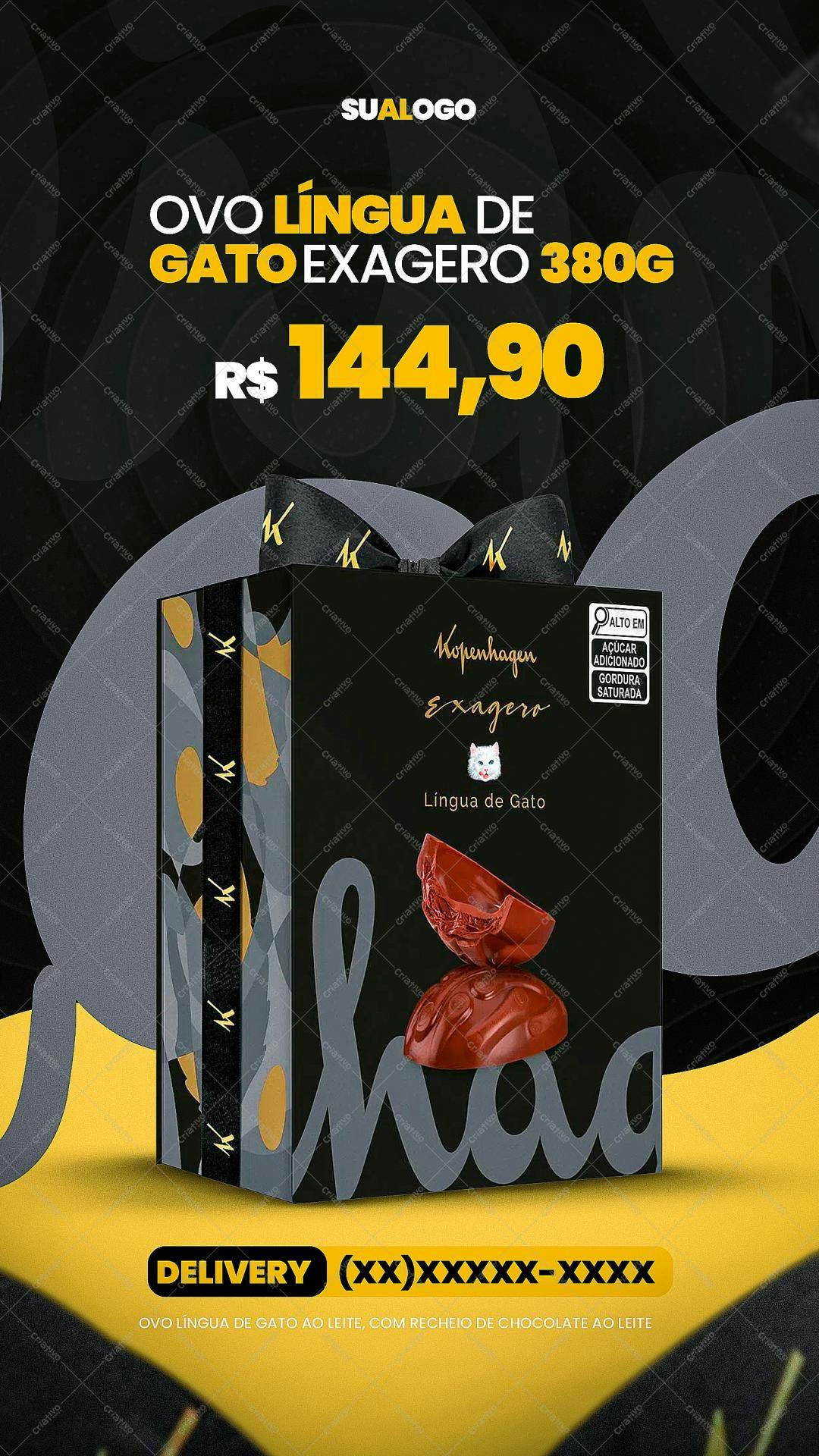 Mockup de Embalagem para Ovo de Páscoa Lingua de Gato PSD Editável