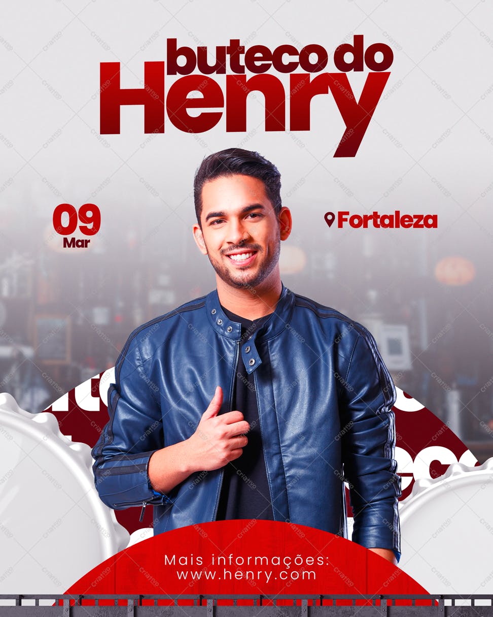Flyer para Show do Cantor Henry em Fortaleza PSD Editável