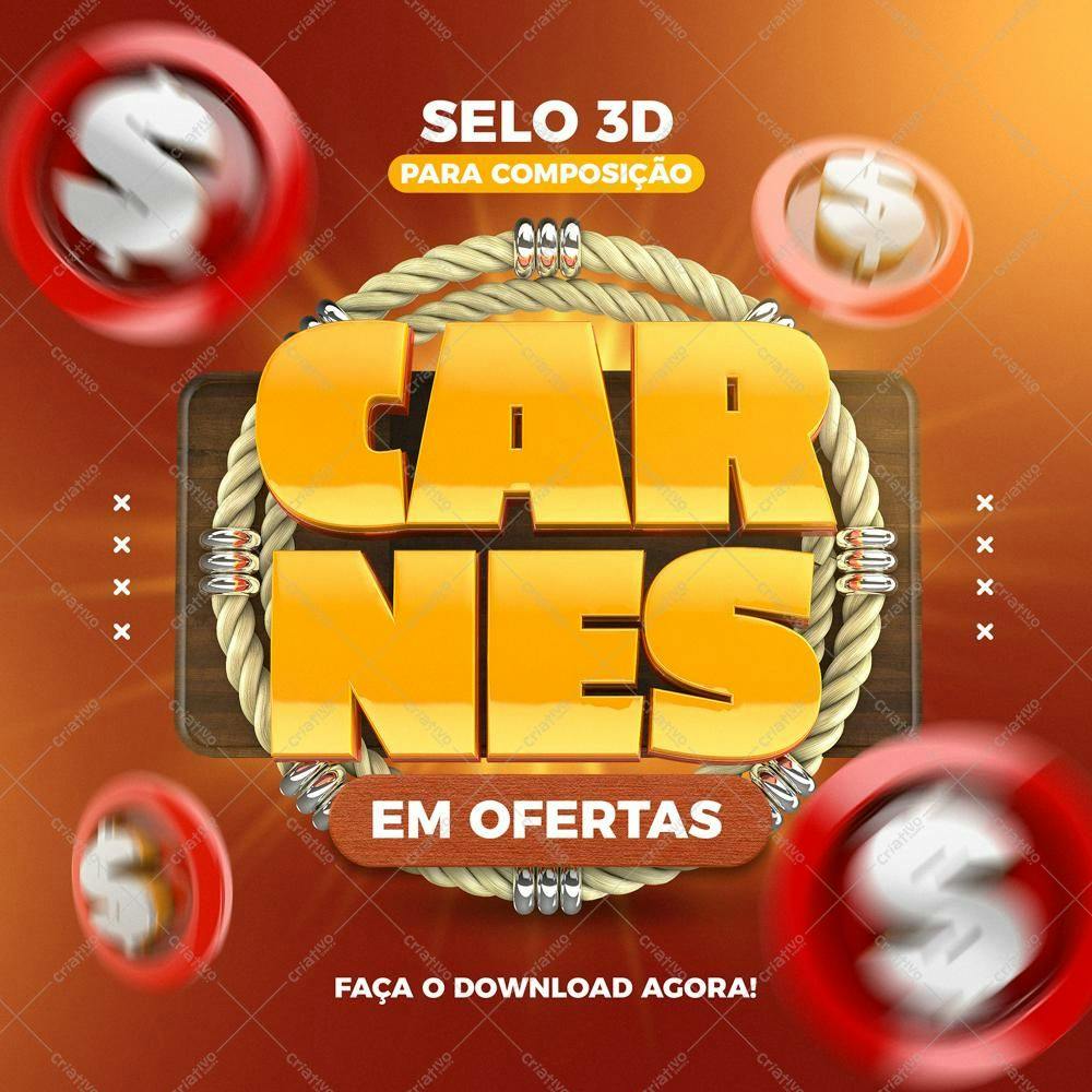 Selo 3D promocional carnes dourado e madeira