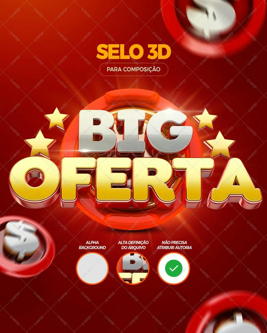 Selo 3D promocional dourado e prata metálico