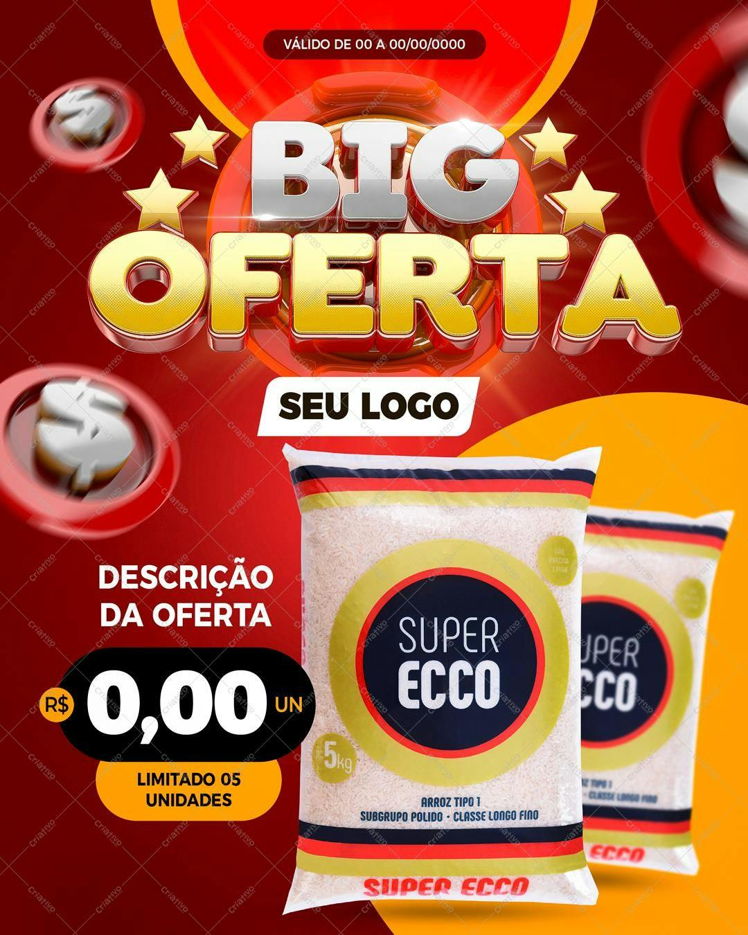Flyer de Promoção de Arroz PSD Editável