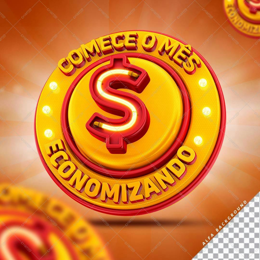 Selo 3D promocional amarelo e vermelho