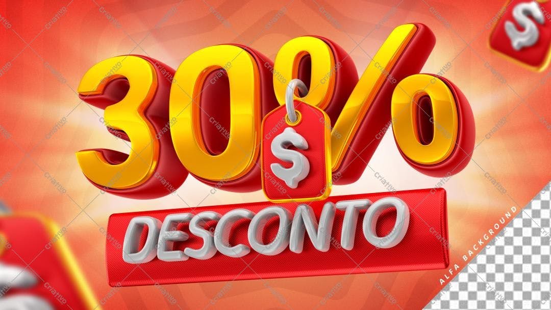 Selo 3D promocional vermelho e dourado 30%