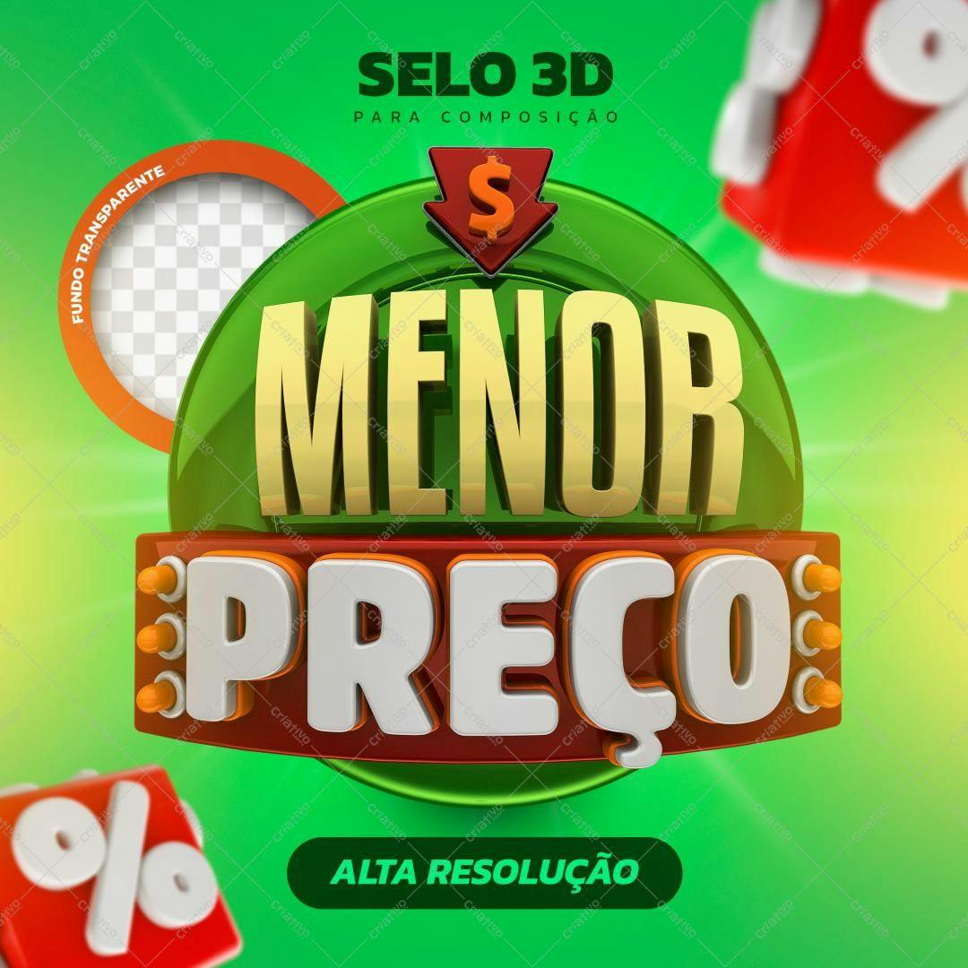 Selo 3D promocional menor preço verde e dourado