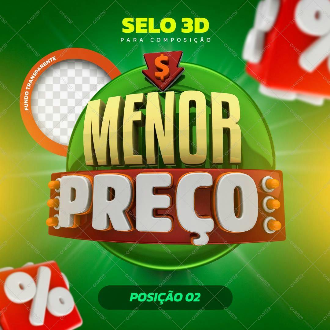 Selo 3D promocional menor preço verde e dourado