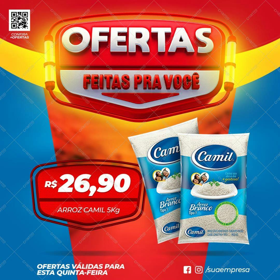 Flyer de Oferta Supermercado Arroz Camil PSD Editável
