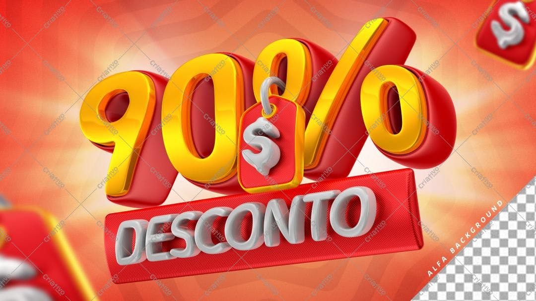 Banner 90% Desconto Vermelho e Dourado PSD Editável