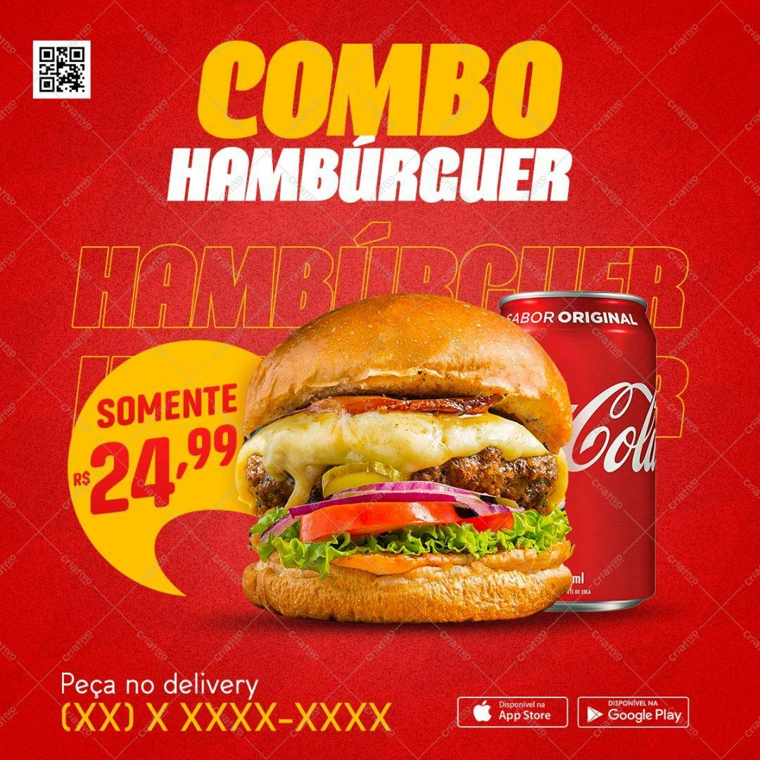 Post para Redes Sociais Combo Hambúrguer PSD Editável