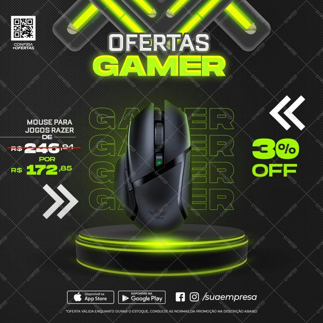 Banner Oferta Gamer Mouse Razer 30% Off PSD Editável