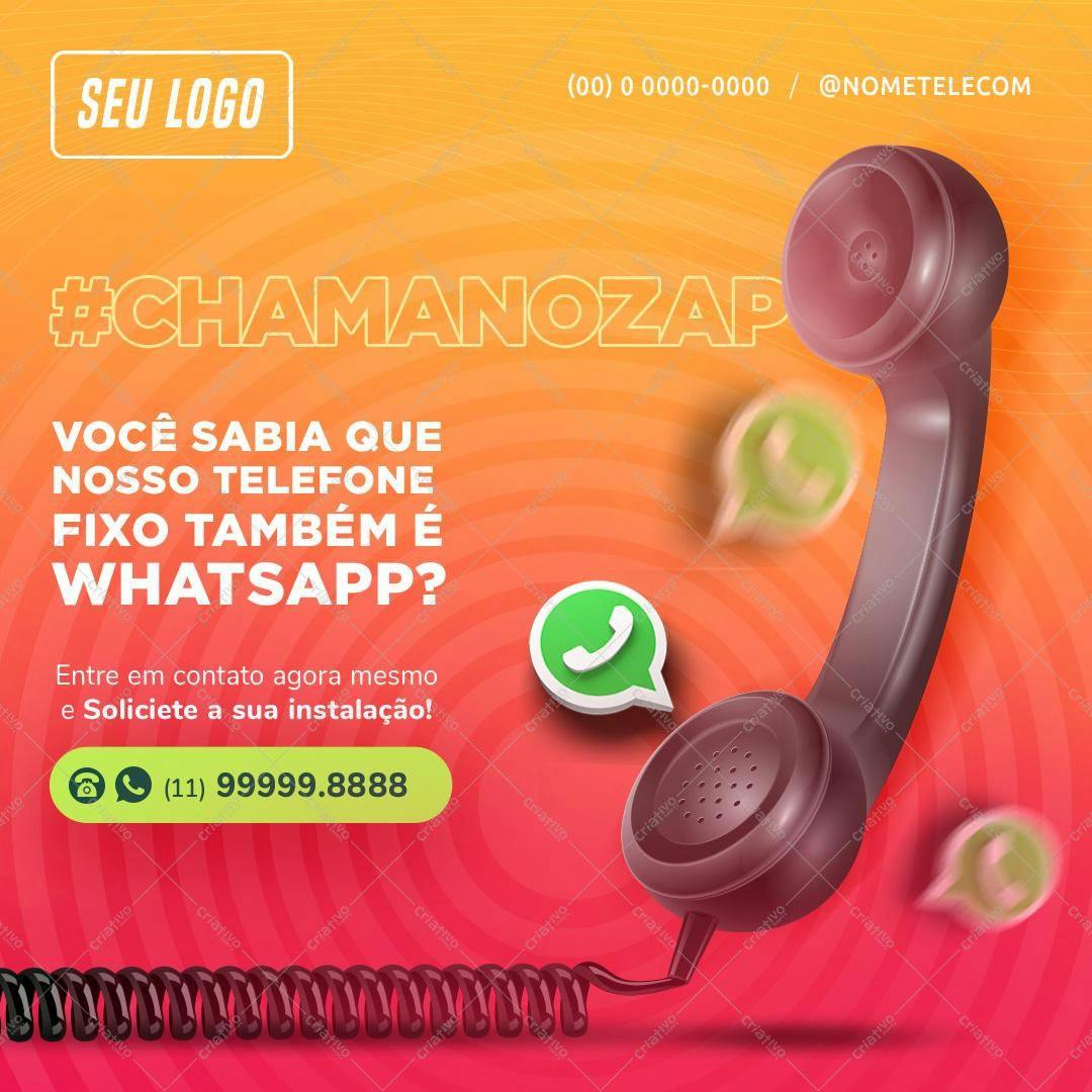 Post para Redes Sociais Telefone Fixo WhatsApp PSD Editável