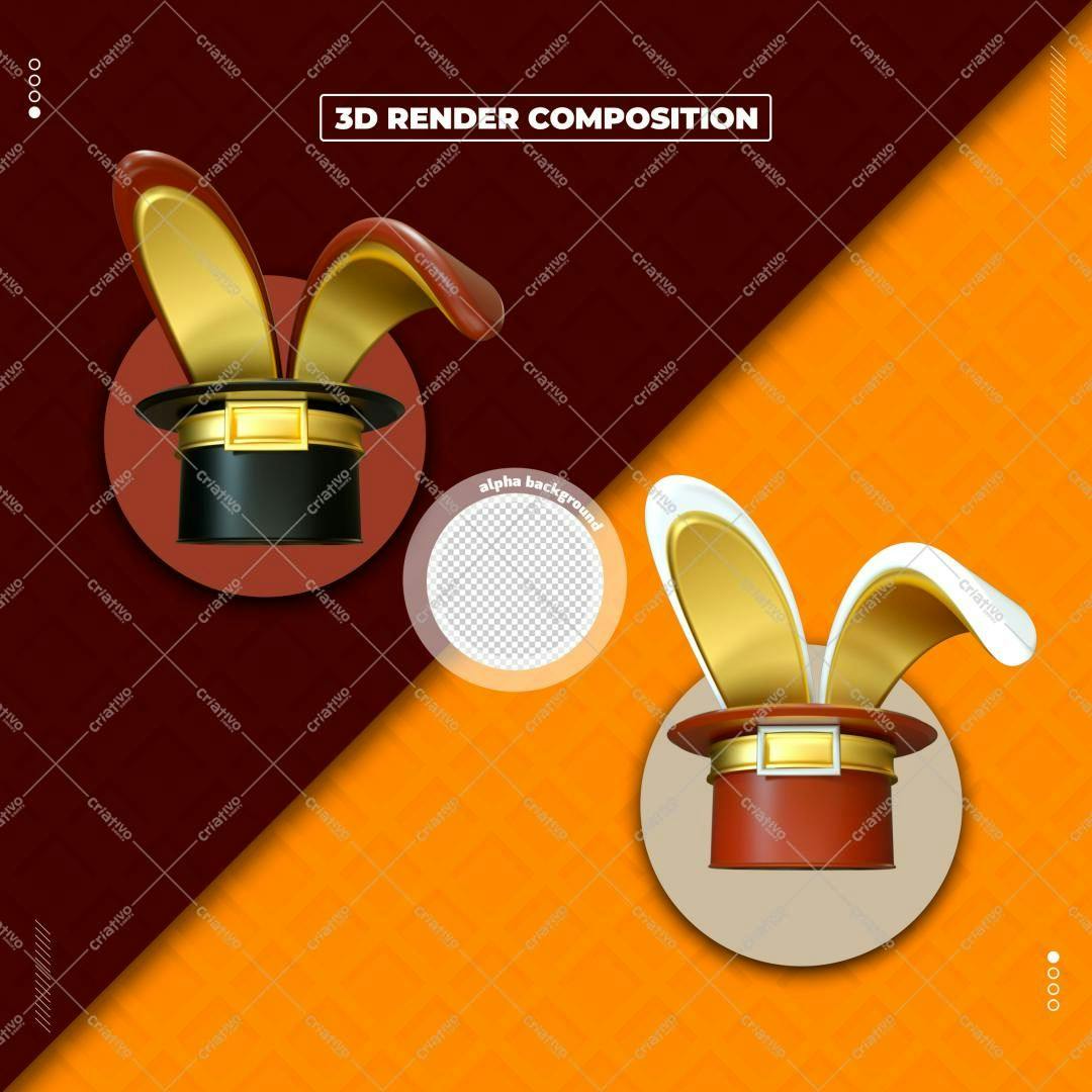 Selo 3D mágico chapéu coelho dourado e marrom