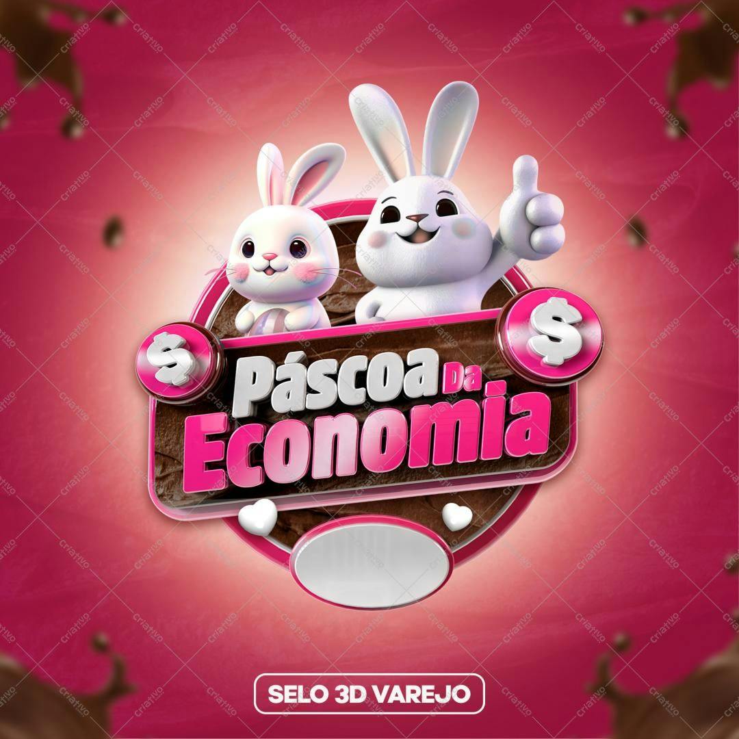 Selo 3D varejo promocional coelhos e chocolate rosa e marrom