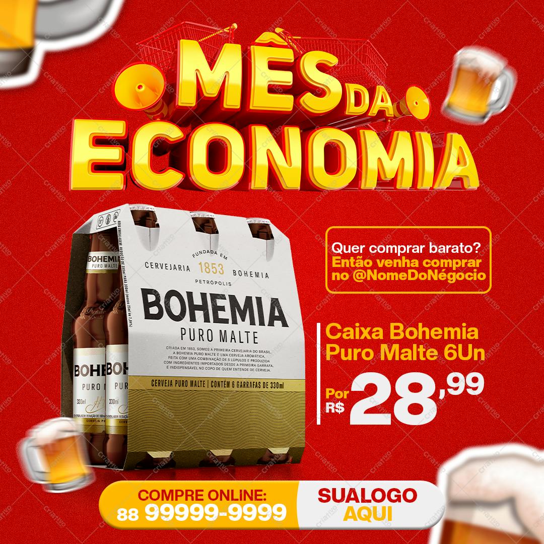 Pack de Cerveja Bohemia Puro Malte Mês da Economia PSD Editável