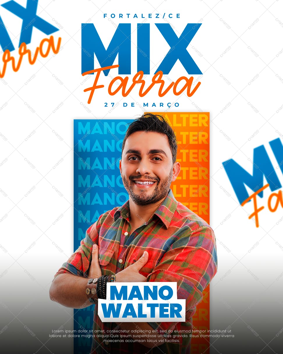 Flyer para Festa Mix Farra com Mano Walter PSD Editável