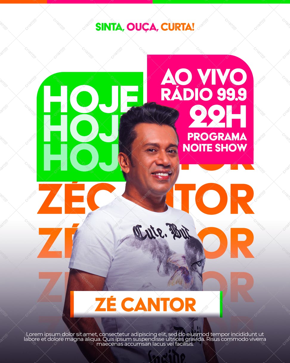 Flyer para Show do Zé Cantor na Rádio 99.9 PSD Editável
