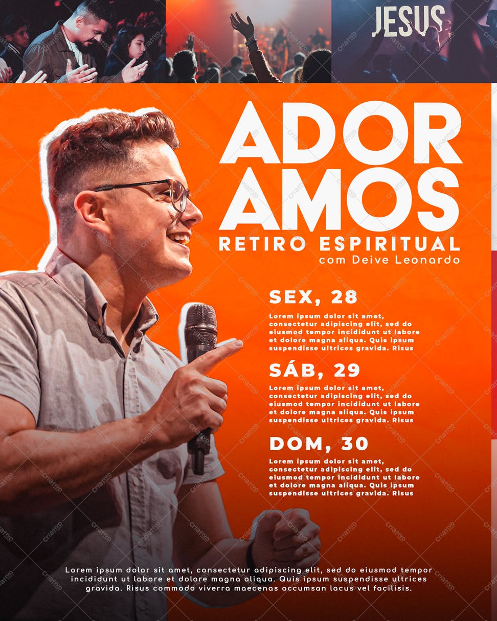 Flyer para Retiro Espiritual com Deive Leonardo PSD Editável