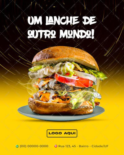 Um Lanche De Outro Mundo! , arte editável, imagens inclusas, PSD, lanche, burguer