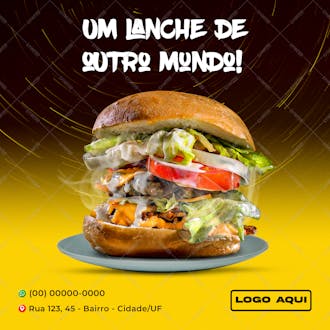 Um lanche de outro mundo! , arte editável, imagens inclusas, psd, lanche, burguer