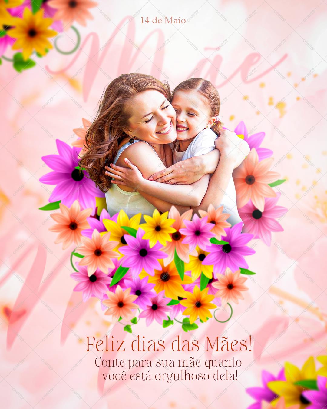 Postagem Dia das Mães com Flores PSD Editável