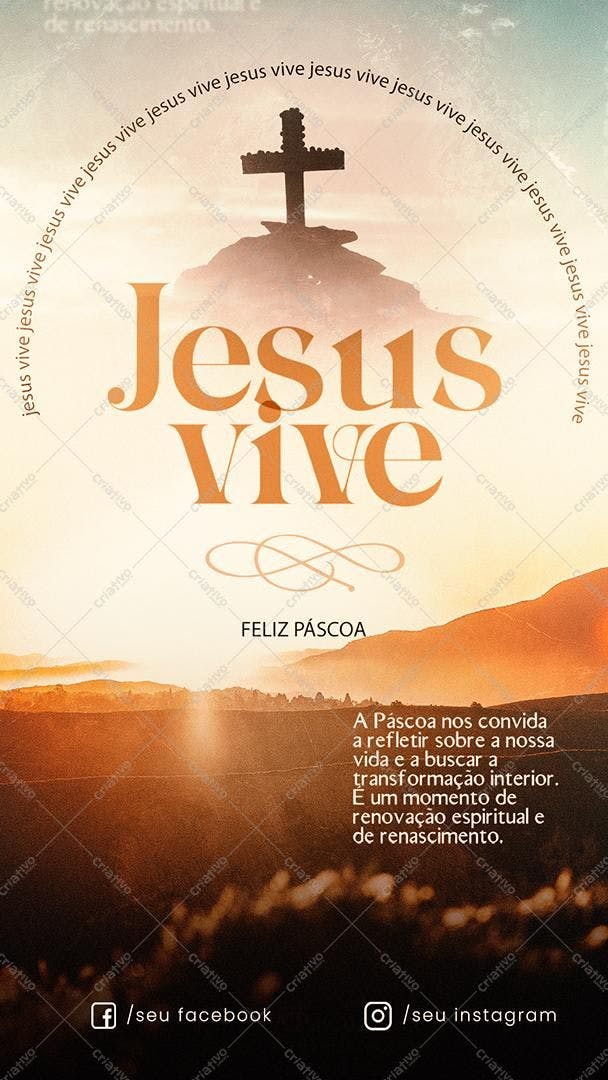 Flyer para Páscoa com Cruz e Paisagem PSD Editável
