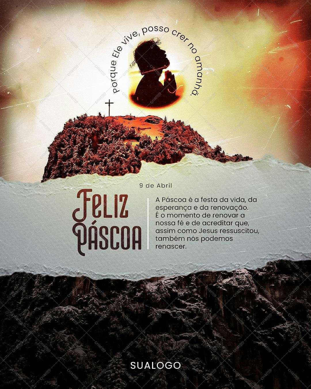 Post para Redes Sociais Feliz Páscoa PSD Editável