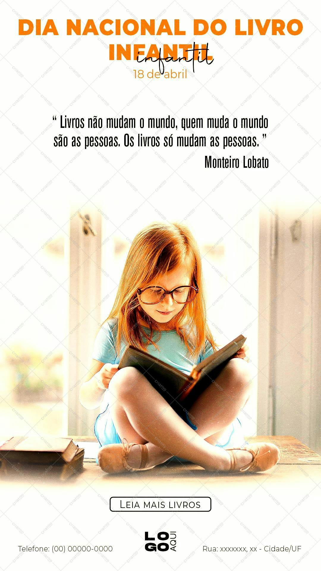 Flyer para o Dia Nacional do Livro Infantil PSD Editável