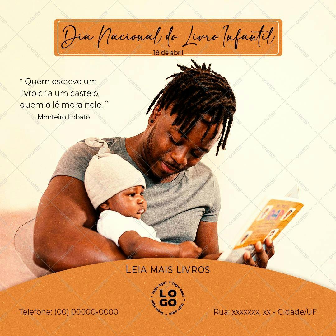 Post para Redes Sociais Dia Nacional do Livro Infantil PSD Editável