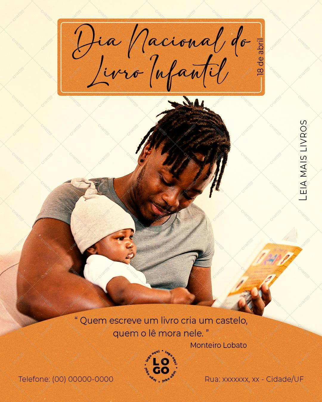 Post para Redes Sociais Dia Nacional do Livro Infantil PSD Editável