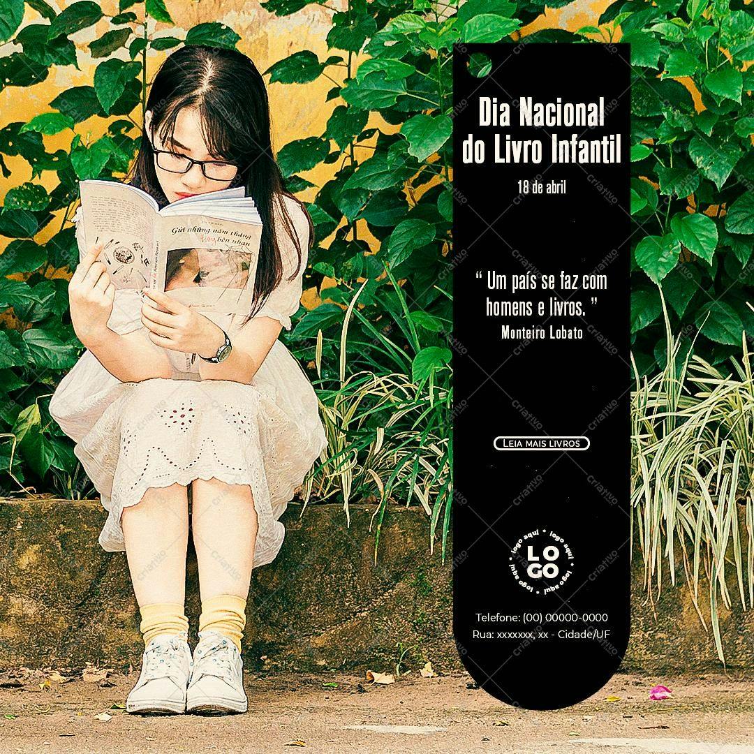 Marcador de Livro Dia Nacional do Livro Infantil PSD Editável