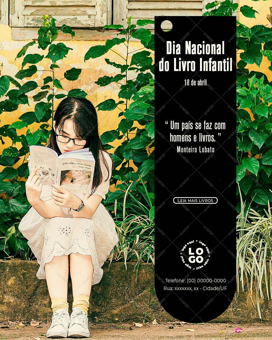 Marcadores para o Dia Nacional do Livro Infantil PSD Editável