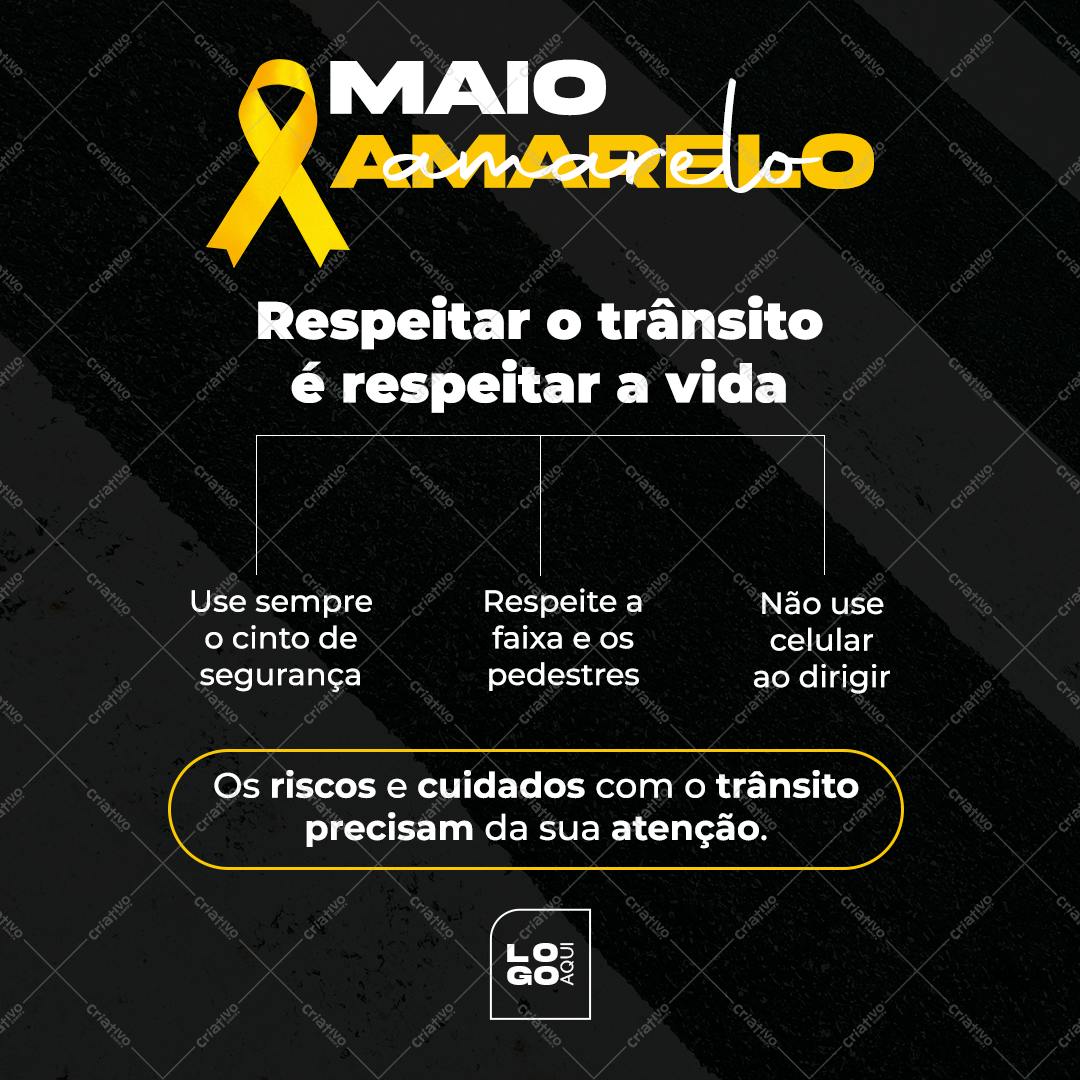 Post para Redes Sociais Maio Amarelo PSD Editável