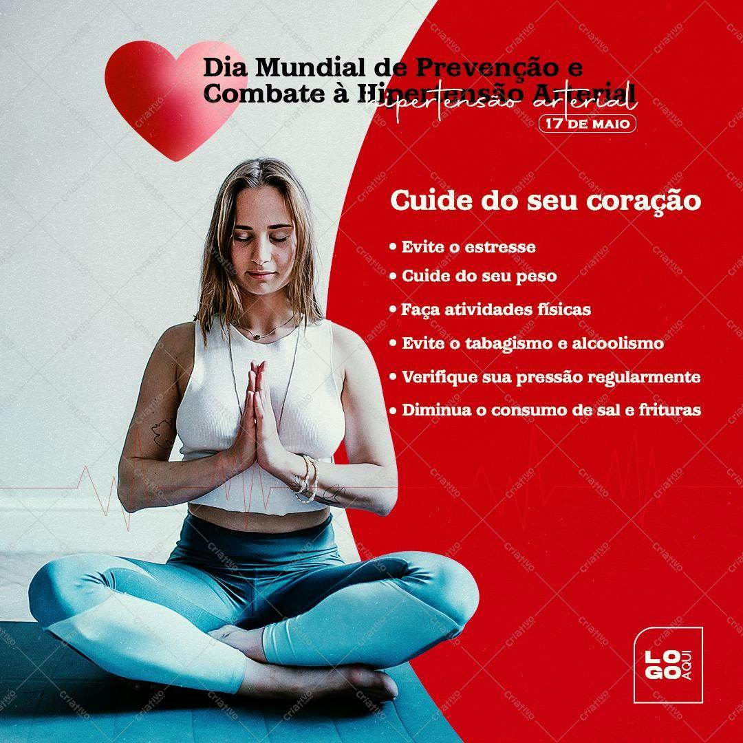 Post para Redes Sociais Dia Mundial de Prevenção e Combate à Hipertensão Arterial PSD Editável