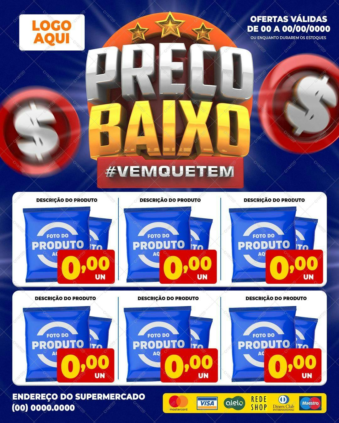 Flyer para Promoção de Preços Baixos PSD Editável