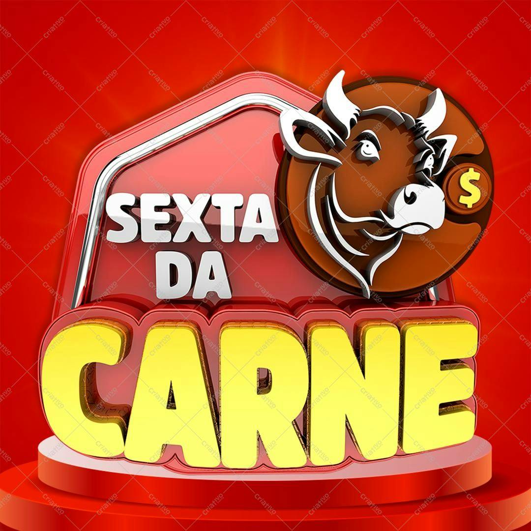 Selo 3D promocional Carne vermelho e dourado