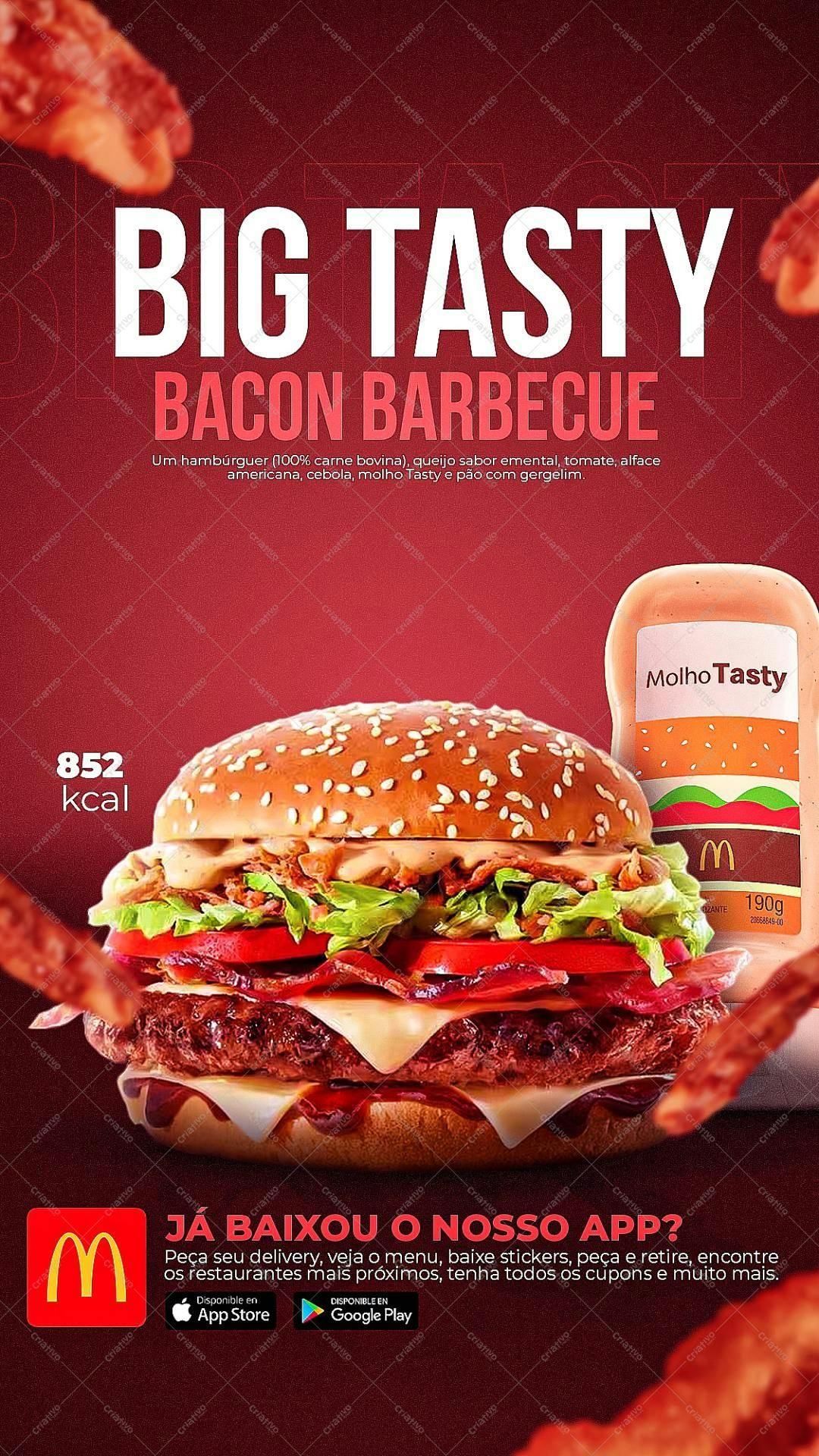 Modelo de Hambúrguer Bacon Barbecue PSD Editável