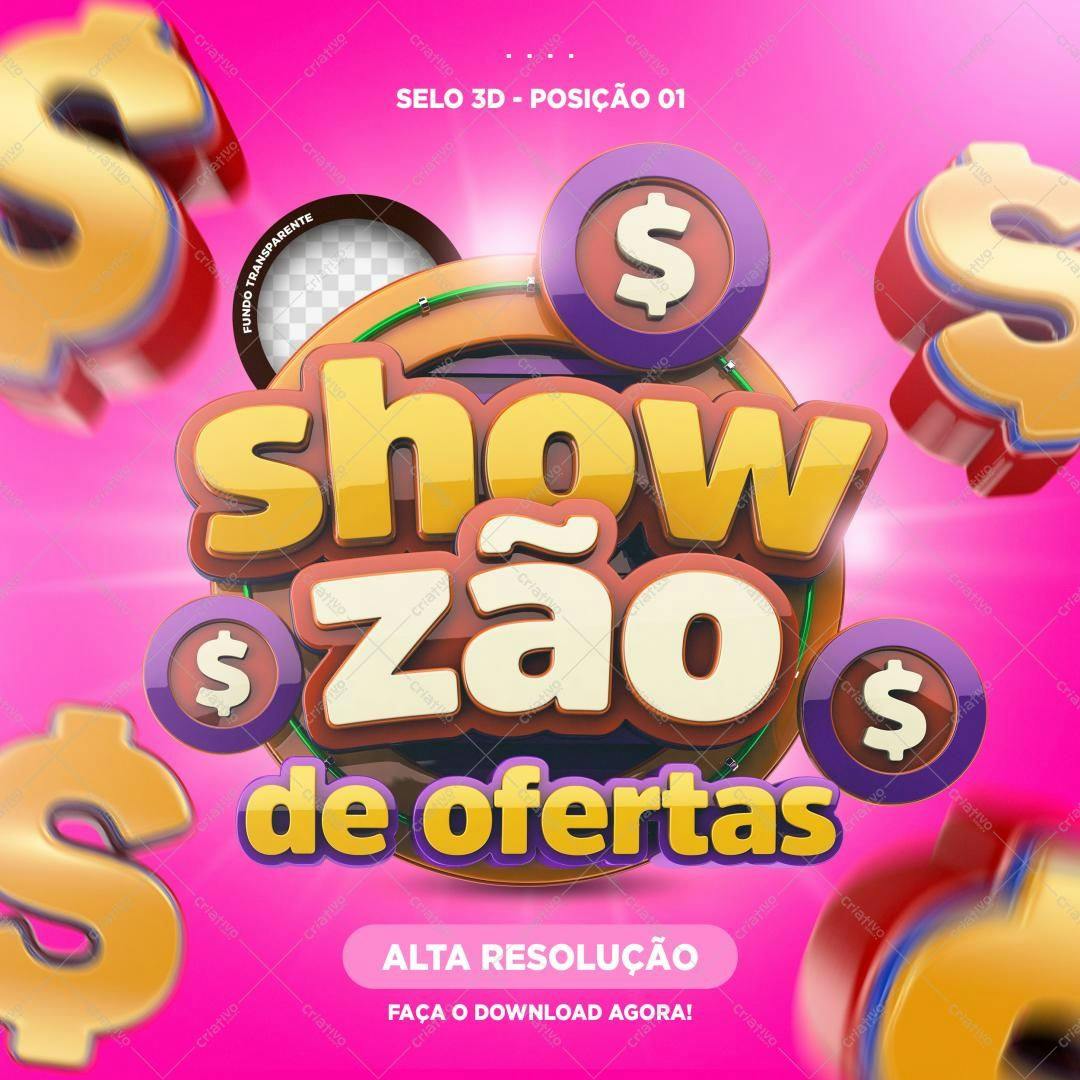 Selo 3D promocional colorido estilo cartoon