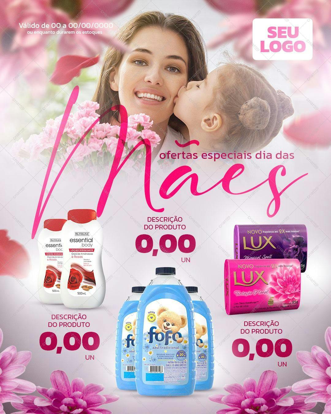 Flyer Dia das Mães com produtos de limpeza e beleza PSD Editável