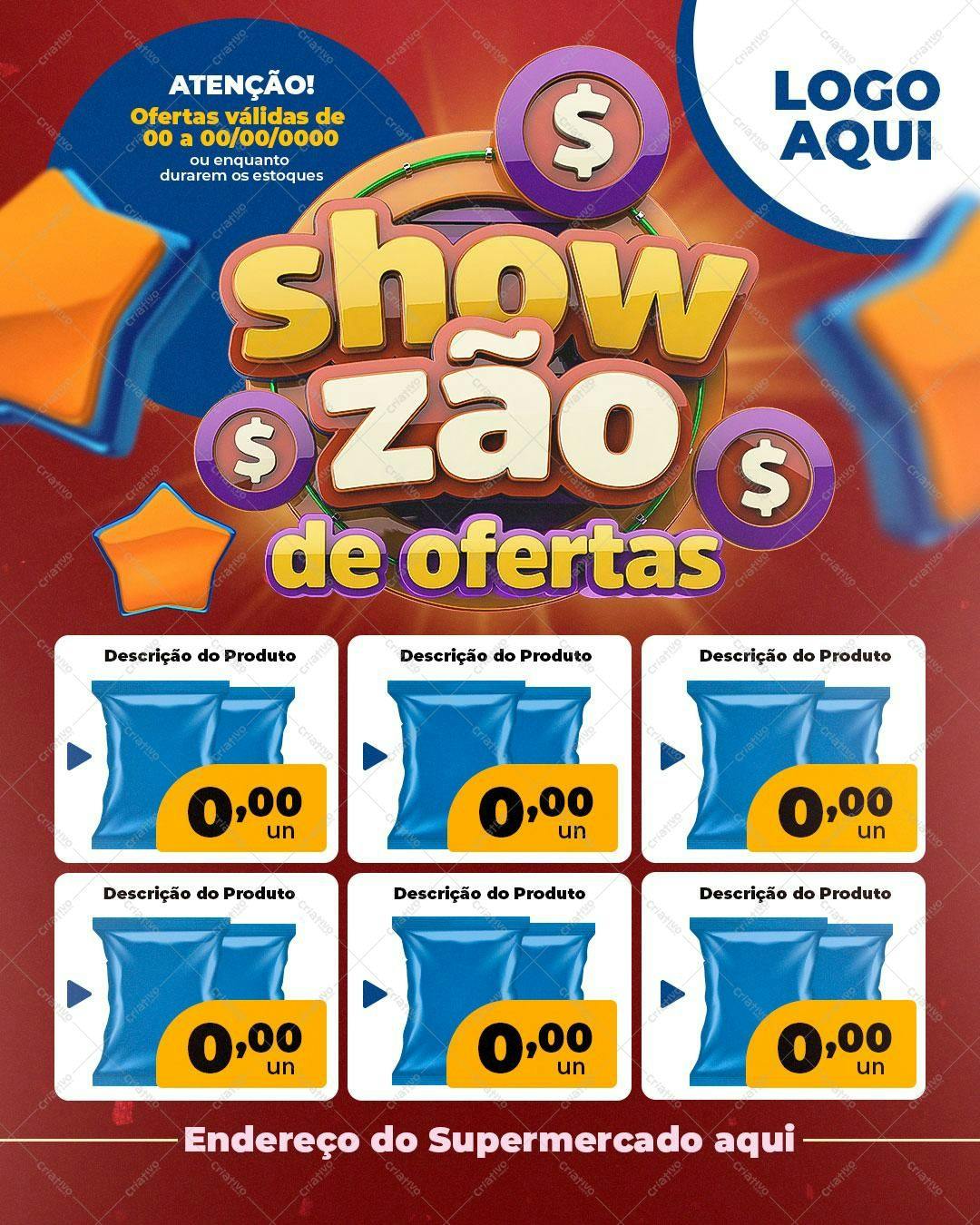 Flyer para Show de Ofertas de Supermercado PSD Editável