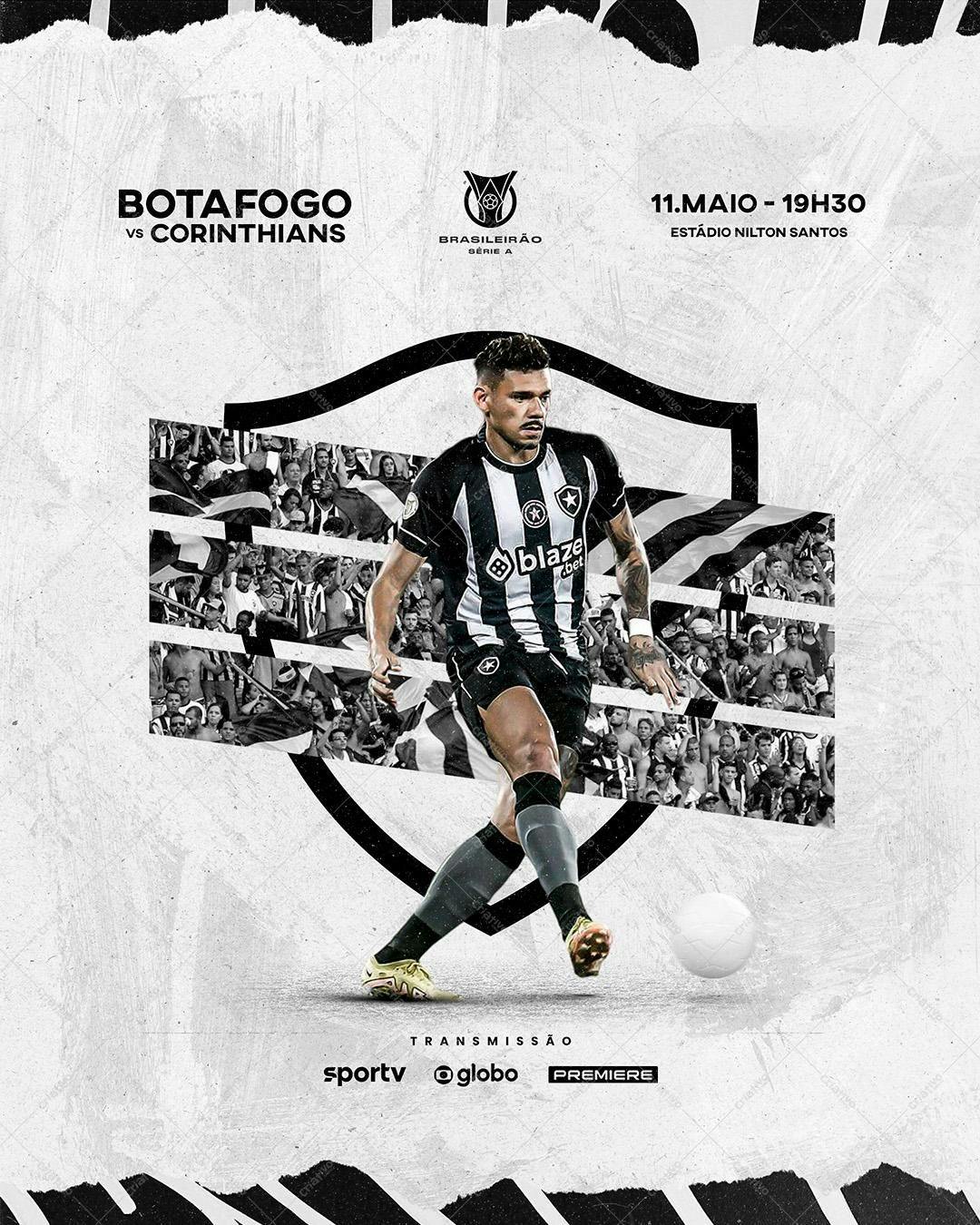 Poster para Jogo de Futebol Botafogo x Corinthians PSD Editável