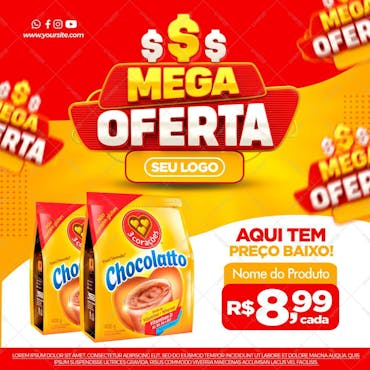 Social Media Supermercado Mega Oferta Promoções Chocolate 3 Corações