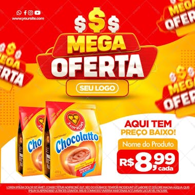 Social media supermercado mega oferta promoções chocolate 3 corações