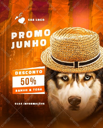 Flyer para Promoção de Banho e Tosa de Junho PSD Editável