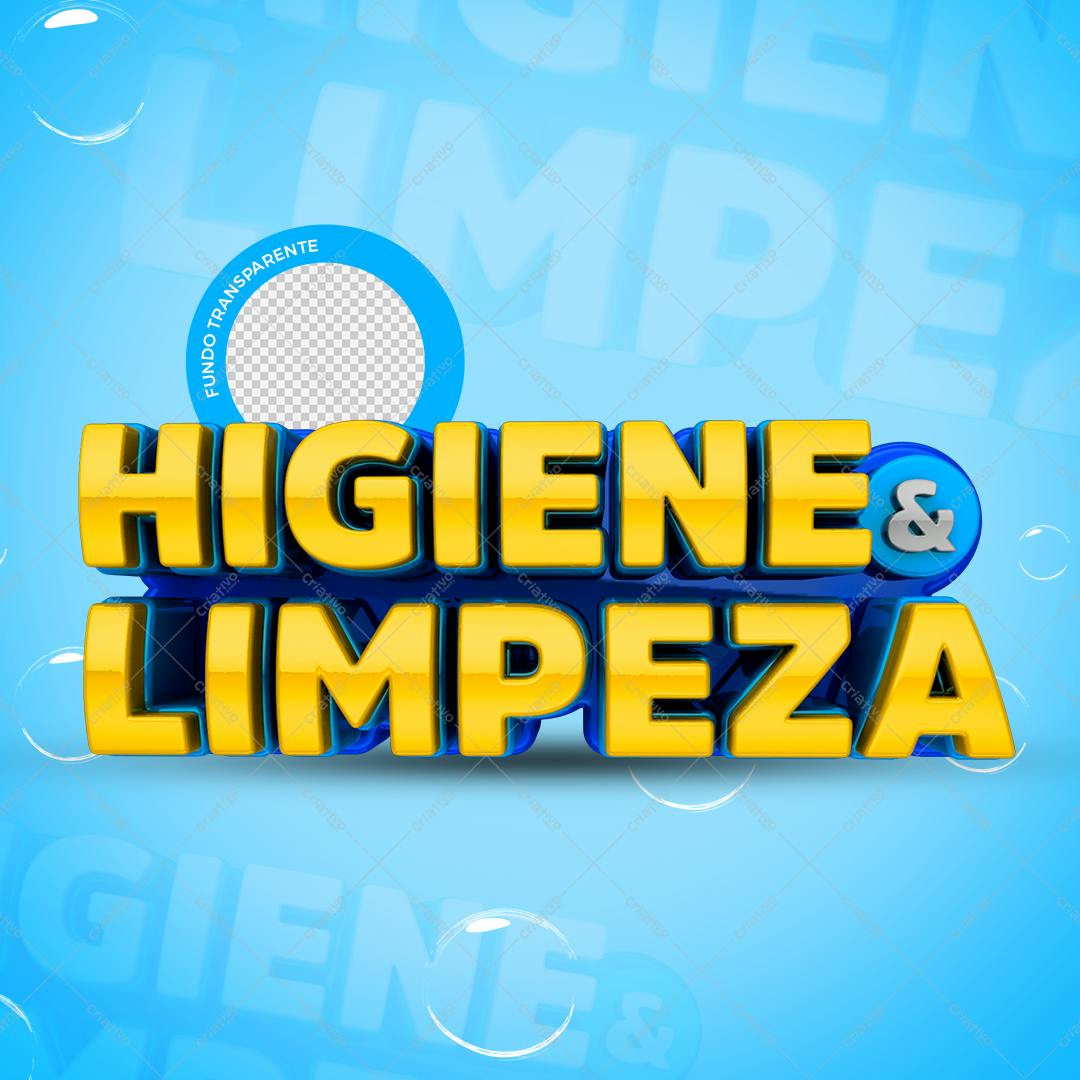 Selo 3D Higiene e Limpeza Amarelo e Azul