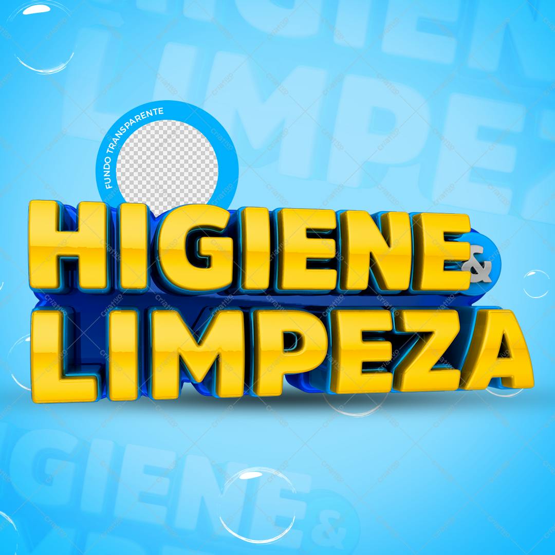 Selo 3D Higiene e Limpeza Amarelo e Azul